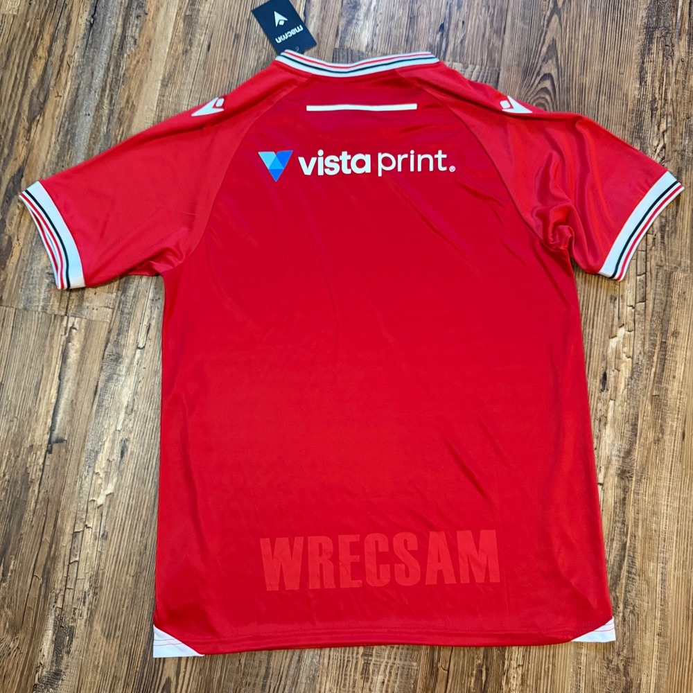 NWT Macron Wrexham AFC Jersey Men Large Red Home FUTBOL Soccer United New - Picture 11 of 13